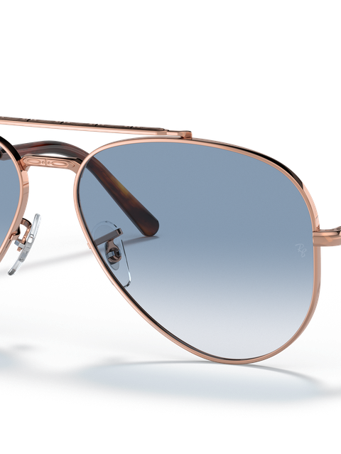 Ray-Ban Sunglasses Unisex New Aviator - Pink Gold Frame Blue Lenses 55-14