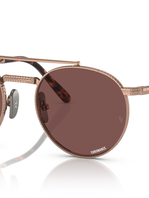 Ray-Ban Sunglasses Unisex Round II Titanium - Rose Gold Frame Violet Lenses 50-20 Polarized