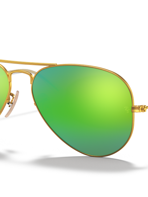 Ray-Ban Sunglasses Unisex Aviator Flash Lenses - Gold Frame Green Lenses 58-14