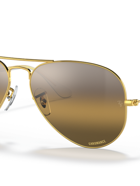 Ray-Ban Sunglasses Unisex Aviator Chromance - Gold Frame Brown Lenses 55-14 Polarized