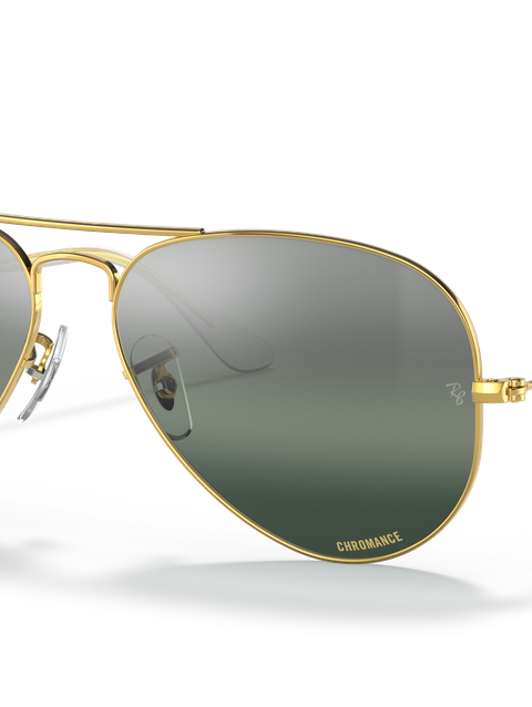 Ray-Ban Sunglasses Unisex Aviator Chromance - Gold Frame Silver Lenses 55-14 Polarized