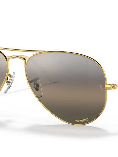 Ray-Ban Sunglasses Unisex Aviator Chromance - Gold Frame Silver Lenses 55-14 Polarized